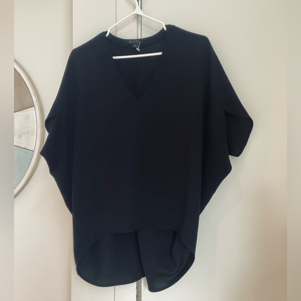**All Saints ** V Neck Poncho/cape Black Hi-low Blouse . - Picture 7 of 10